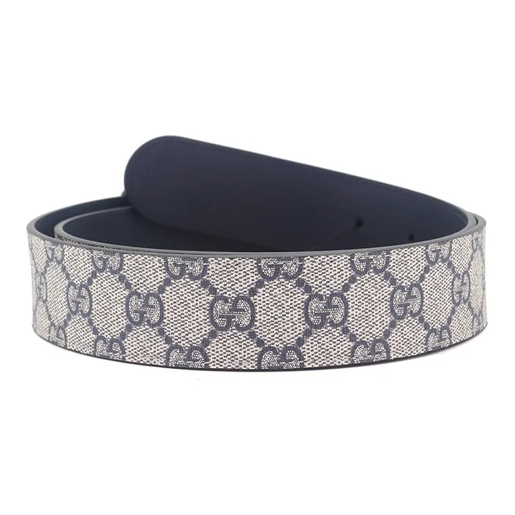 GUCCI Double G Interlocking Buckle Belt, Leather Upper Lining Leather Belts Unisex Beige Blue Width 3.5cm-2