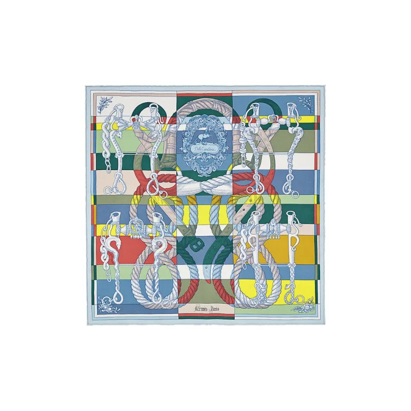 HERMES Cavalleria Silk Scarves Women's Blue Gray-0