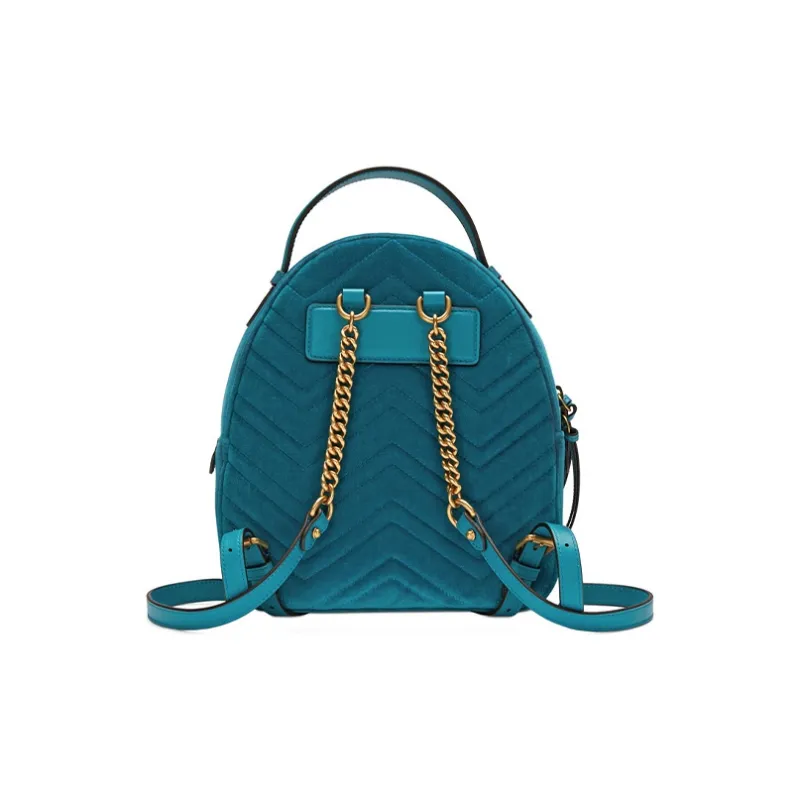 GUCCI Marmont Quilted Velvet Backpack Women's Peacock Blue-2