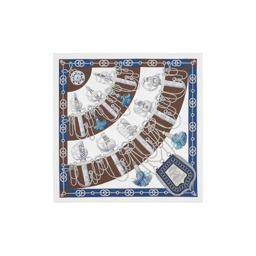 HERMES Silk Scarves Unisex Brown/Blue