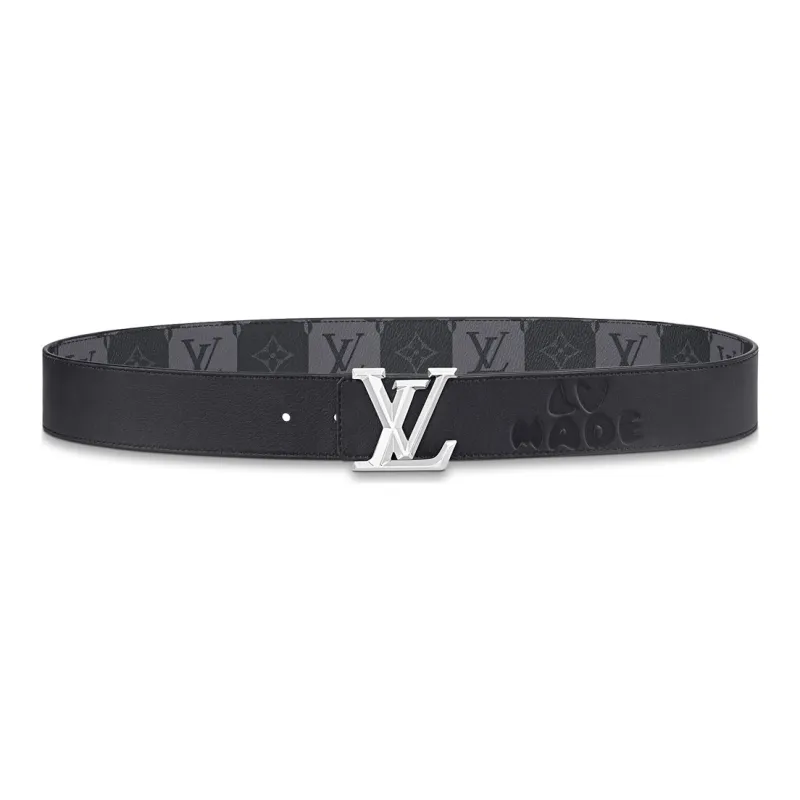 LOUIS VUITTON Double Sided Stud Buckle Cow Leather Belts Men's Gray Width 4cm-1