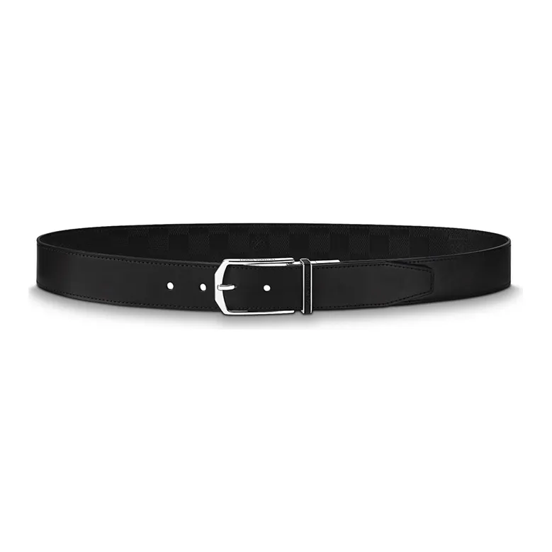 LOUIS VUITTON Slender Cow Leather Belts Men's Black Width 3.5cm-1