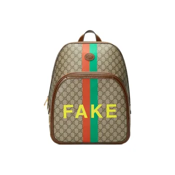 GUCCI Canvas With Leather Backpack Medium Size Unisex Ebony/Brown