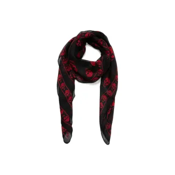 Alexander McQueen Classic Skull Printed Frayed Edeg Scarf