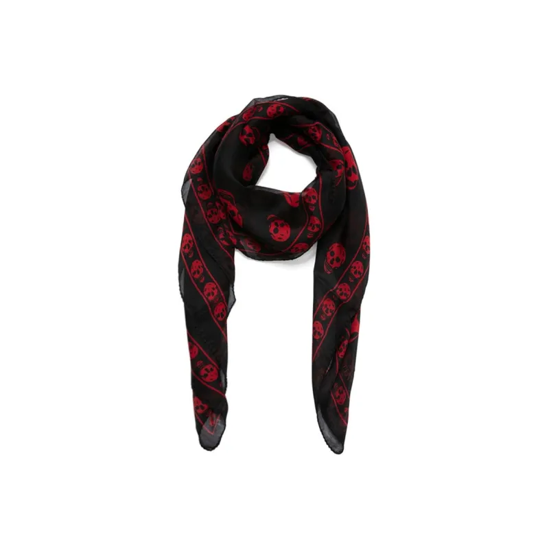 Alexander McQueen Classic Skull Printed Frayed Edeg Scarf-0