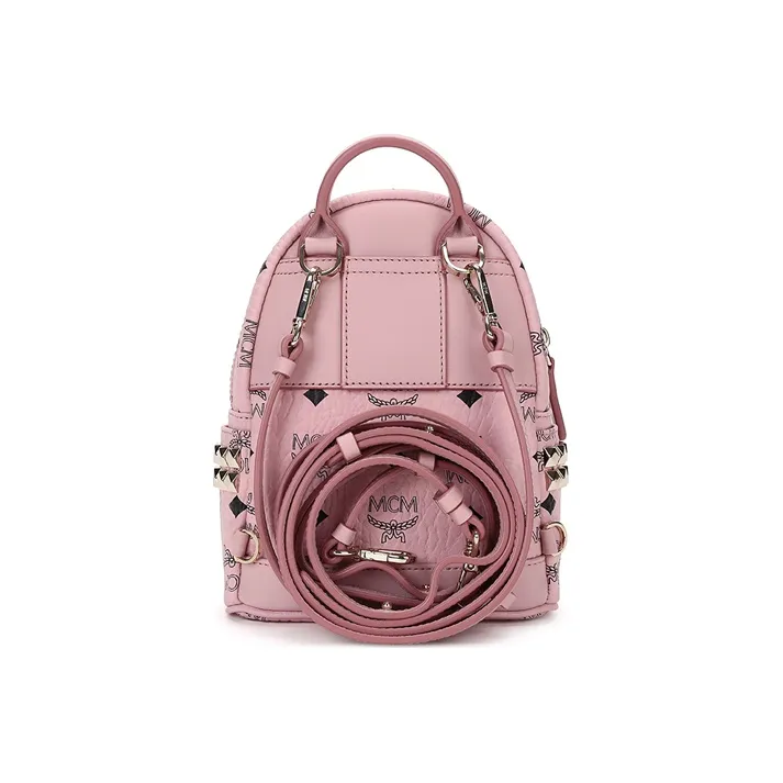 MCM Stark Bebe Boo Backpack Visetos Side Studs X Mini Soft Pink-3