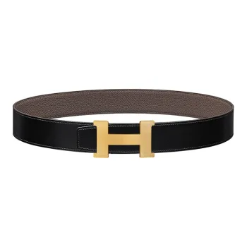 HERMES Cow Leather Leather Belts Men's Black/Tin Gray Width  3.8cm