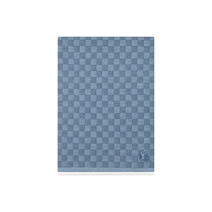 LOUIS VUITTON PETIT DAMIER Wool Knit Scarves Men's Blue-3