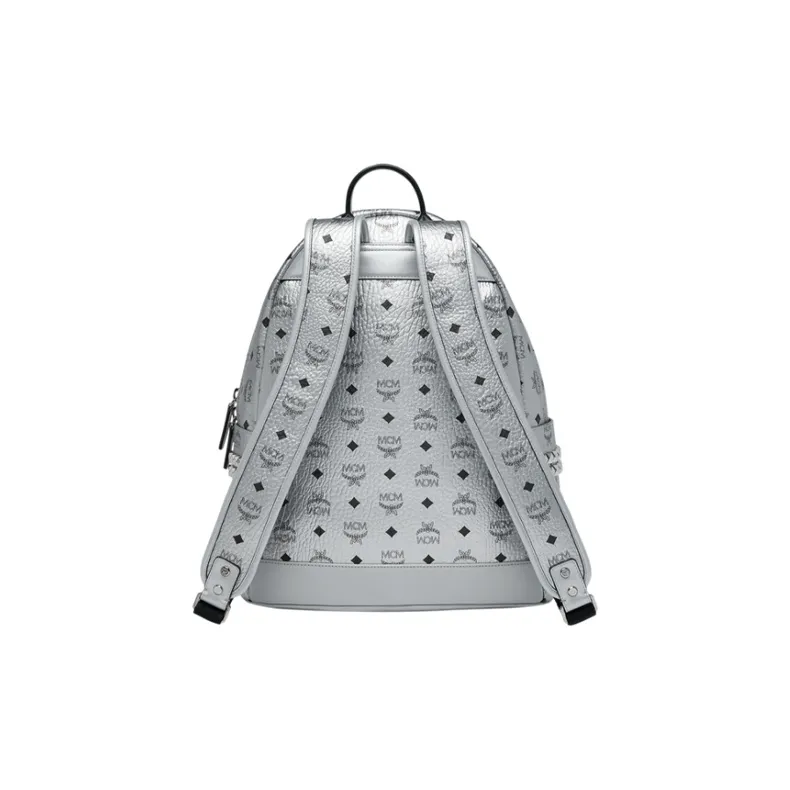 MCM Stark Visetos Canvas Backpack Women's Silver-3