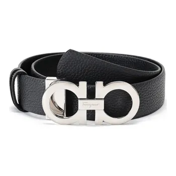 FERRAGAMO Cowhide Board Buckle Double-Sided Belt Leather Belts Women's Gray Blue Black Width: 3.2CM