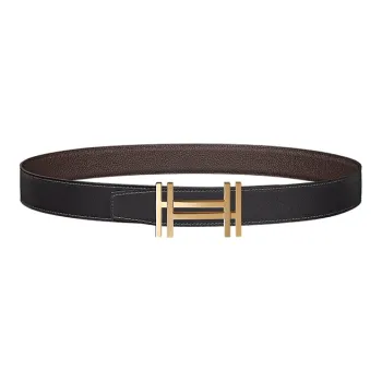 HERMES Togo Calfskin Leather Belts Unisex Black/Chocolate Width  3.2cm