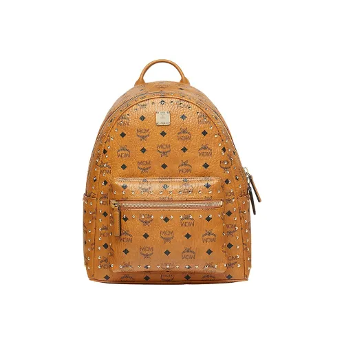 MCM Stark Danube Artificial Leather Gym Unisex Brown Cognac