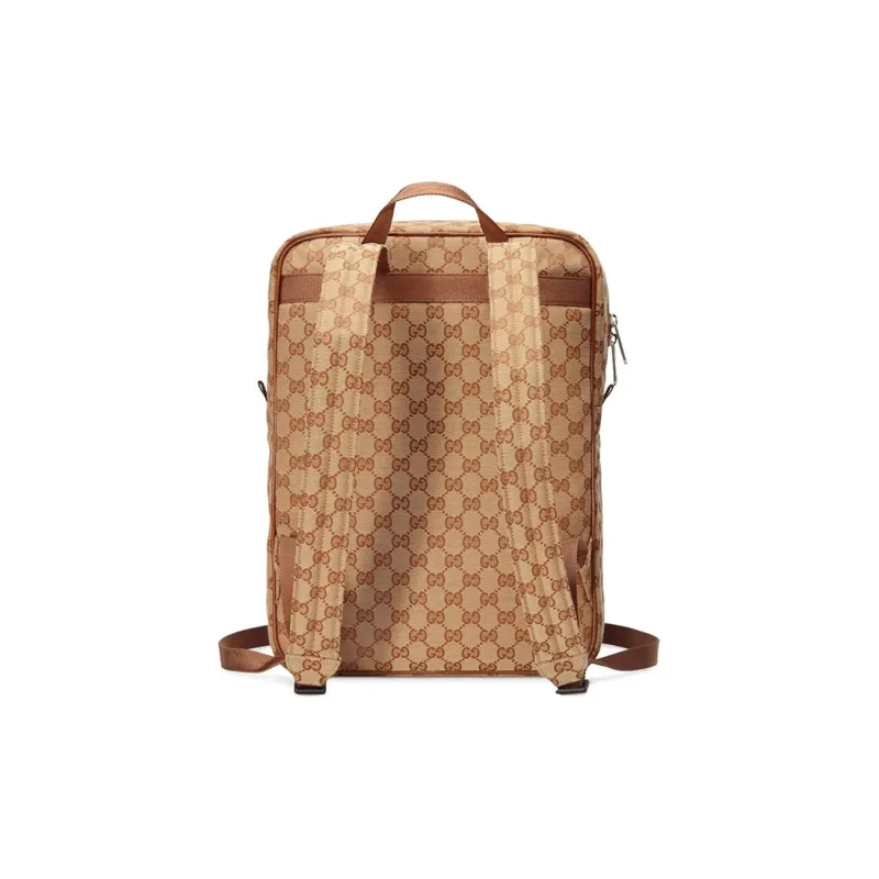 GUCCI Canvas With Leather Backpack Unisex Beige-1