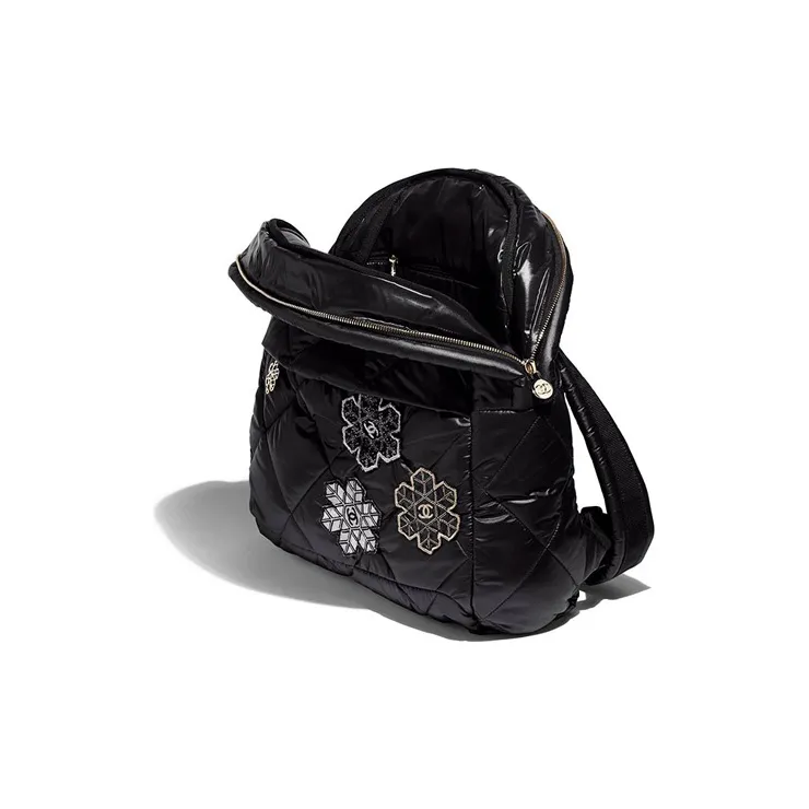 CHANEL Lambskin Backpack Women's Black/White-3