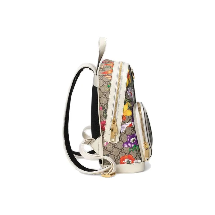 GUCCI Ophidia Canvas With Leather Backpack Small Size Women's Ebony/White/Multicolor-3