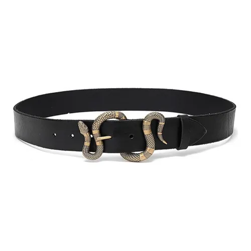 GUCCI Original Cut Snake Casual Belt Leather Belts Men's Black Width  4cm