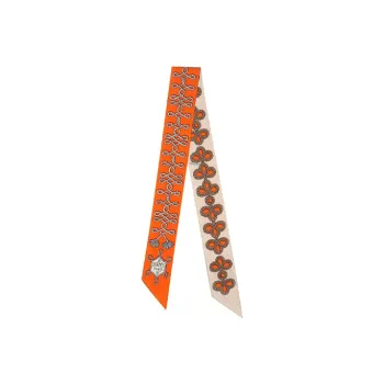 HERMES Galons Et Brandebourgs Twilly Silk Scarves Women's Orange