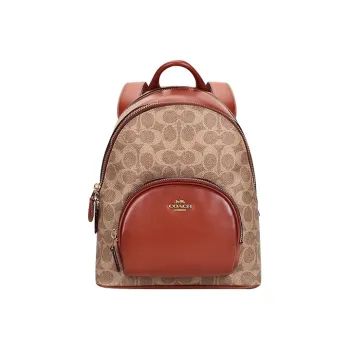 COACH Carrie Leather With Canvas And Fabric Backpack Medium Size Women's Brown Multicolor Monogram