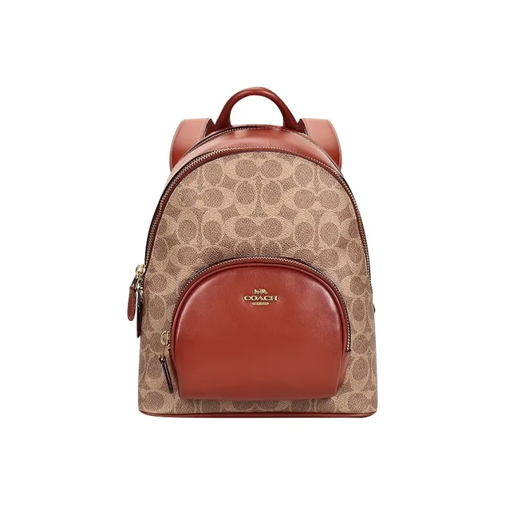 COACH Carrie Leather With Canvas And Fabric Backpack Medium Size Women's Brown Multicolor Monogram-0