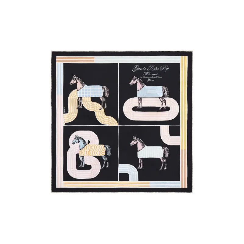 HERMES Silk Scarves Women's Black/Pink/Multicolor-0