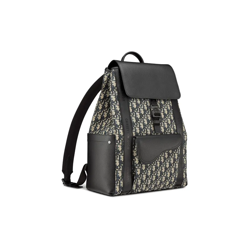 DIOR Grained Cow Leather Saddle Bag Backpack Men's Beige/Black-1