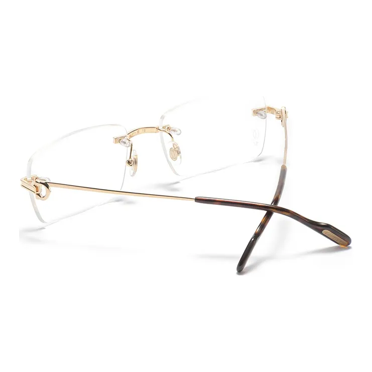 CARTIER Optical Glass Men's Transparent Lens Gold Frame-3