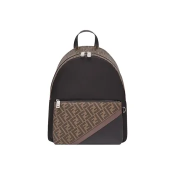 FENDI Coated Canvas Patchwork Nylon Backpack Men's Black Brown & Multicolor