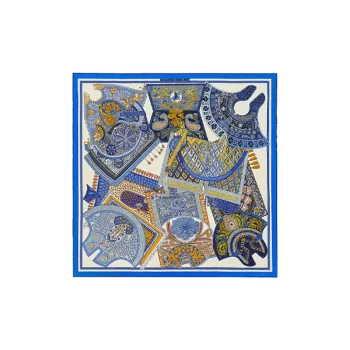 HERMES Tapis De Selle Silk Scarves Women's Blue
