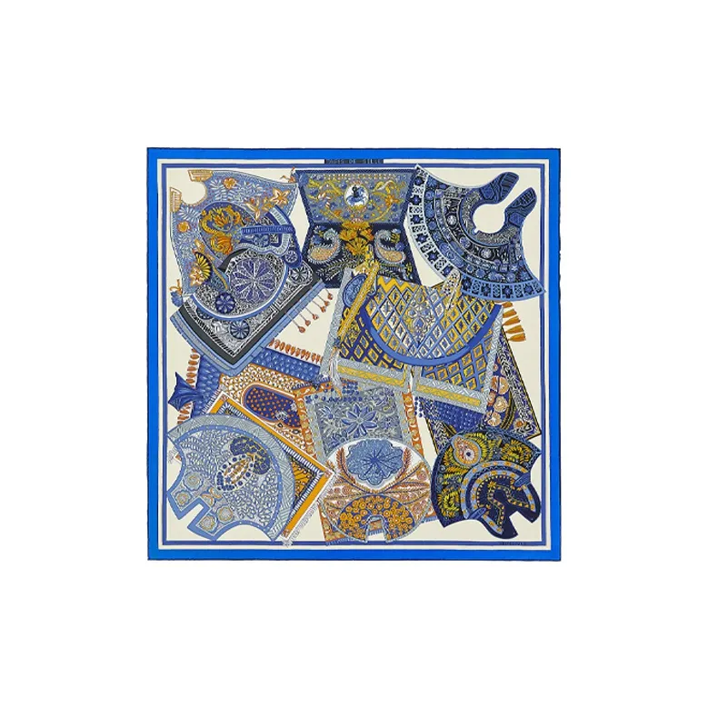 HERMES Tapis De Selle Silk Scarves Women's Blue-0