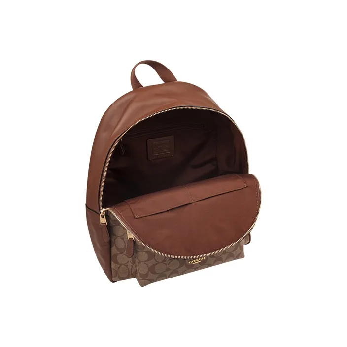 COACH Charlie Coated Canvas Backpack Large Size Women's Khaki-3