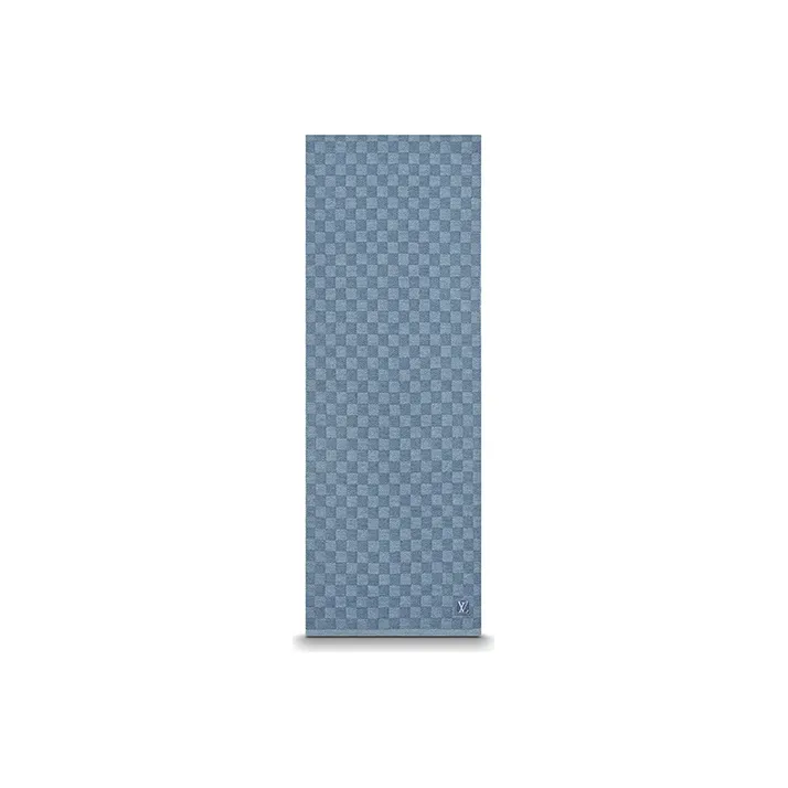LOUIS VUITTON PETIT DAMIER Wool Knit Scarves Men's Blue-2