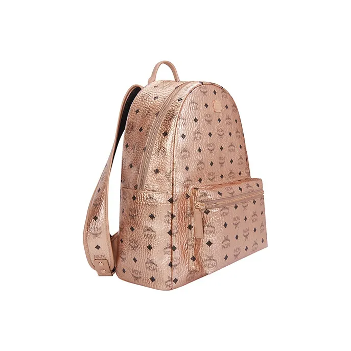 MCM Stark Visetos Canvas Backpack Medium Size Women's Champagne-1