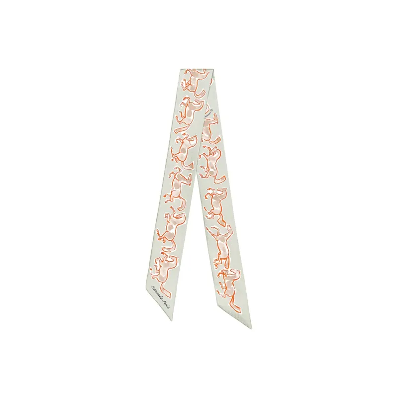 HERMES Silk Scarves Women's Light Green/Orange-0