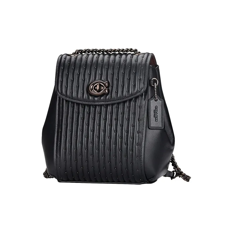 COACH Parker Sheepskin Backpack Mini Women's Black-5