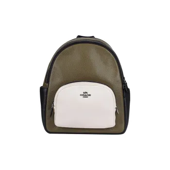 COACH Court Leather Backpack Medium Size Olive Green & White