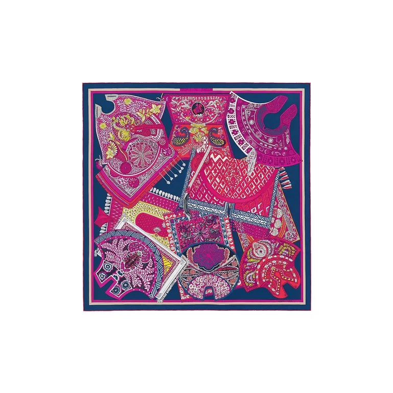 HERMES Tapis De Selle Silk Scarves Women's Red-0