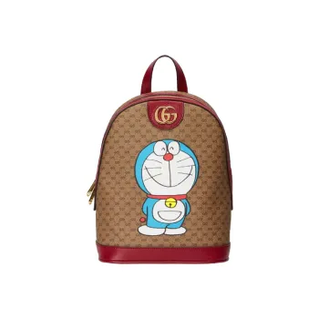GUCCI Doraemon Collaboration Canvas With Leather Backpack Regular Unisex Ebony/Red