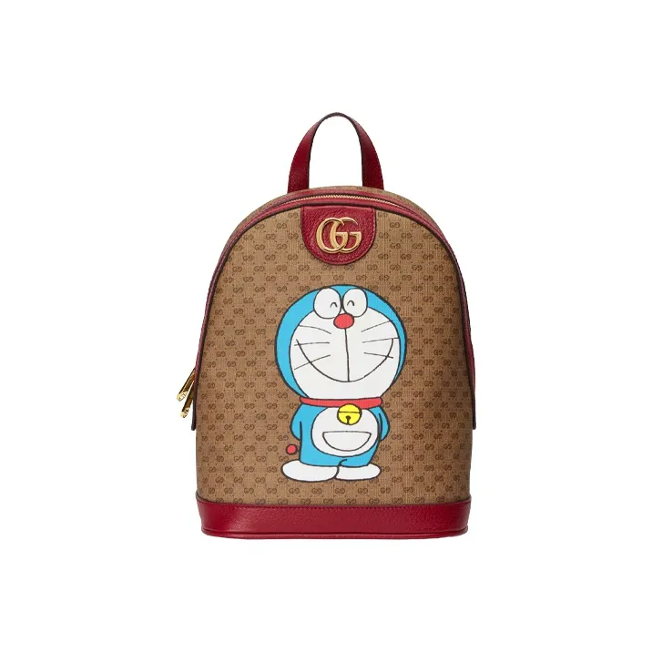 GUCCI Doraemon Collaboration Canvas With Leather Backpack Regular Unisex Ebony/Red-0