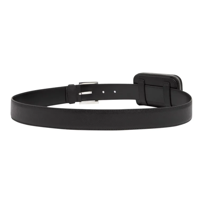 PRADA Saffiano Leather Belts Unisex Black 3.3cm-2