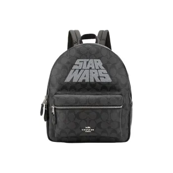 COACH Star Wars Xingji Battle Collaboration Canvas With Leather Backpack Large Size Women's Gray Black