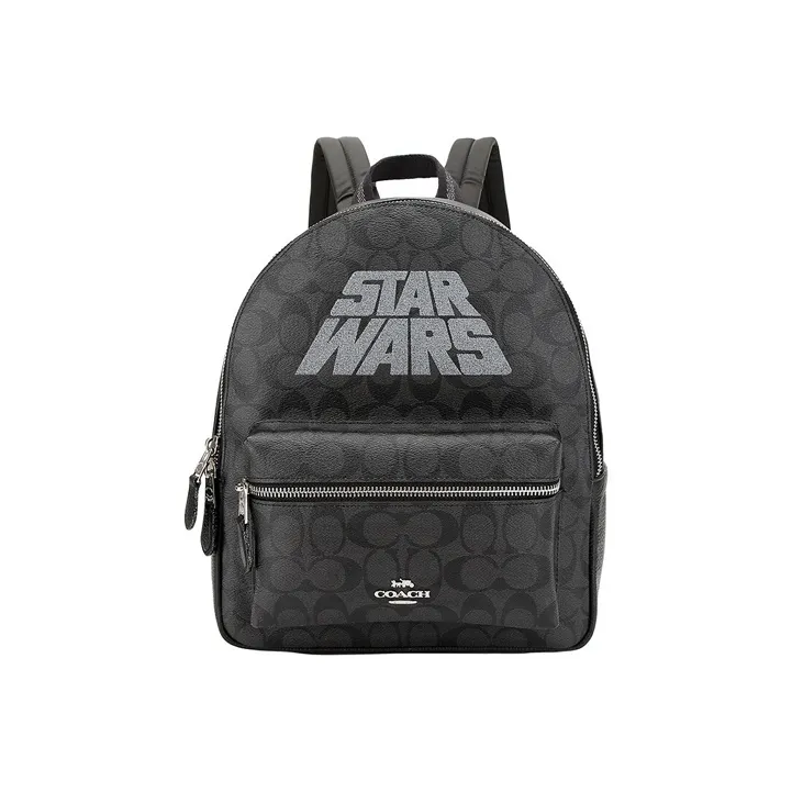 COACH Star Wars Xingji Battle Collaboration Canvas With Leather Backpack Large Size Women's Gray Black-0