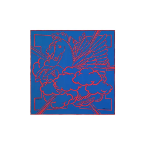 HERMES Royal Silk Scarves Women's Royal Blue/Red