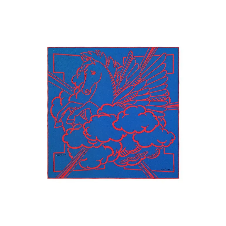 HERMES Royal Silk Scarves Women's Royal Blue/Red-0