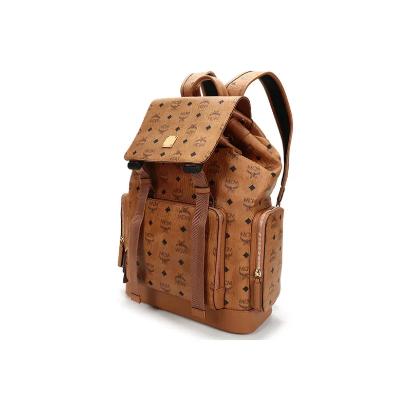 MCM Artificial Leather Backpack Medium Size Unisex Brown Cognac-1