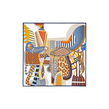 HERMES Silk Scarf Women's Blue/White