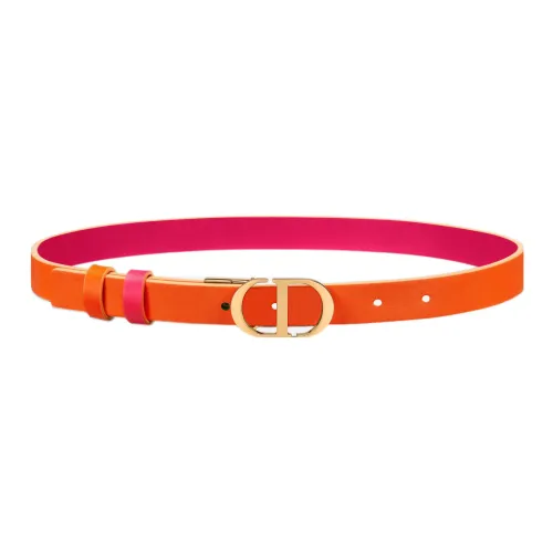 DIOR 30 Montaigne Leather Belts Women's Neon Orange/Fluorescent Pink