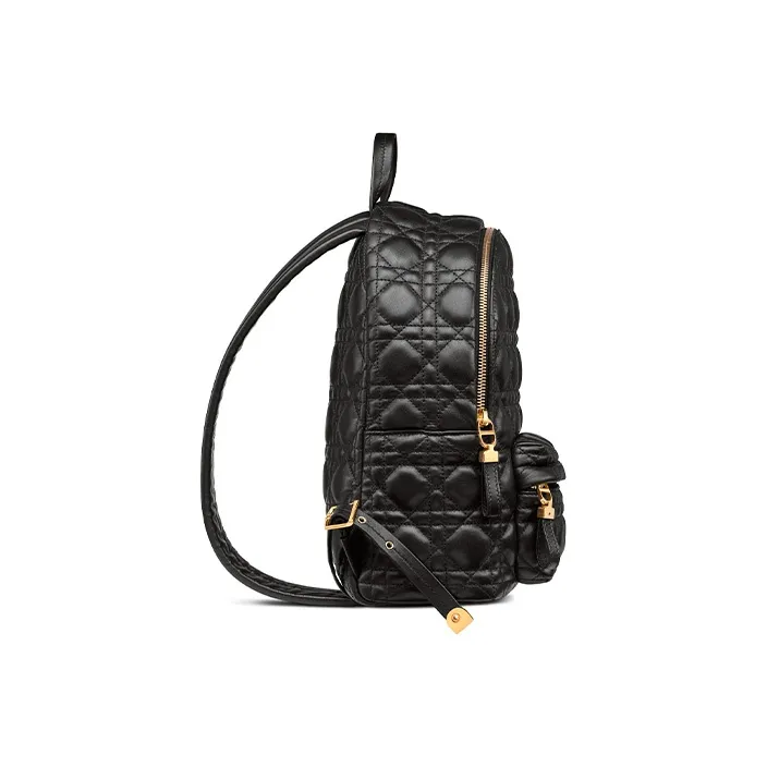 DIOR Sheepskin Backpack Small Size Women's Black-2