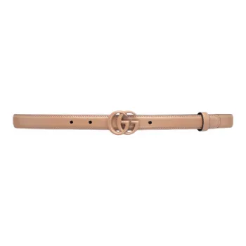 GUCCI Double G Buckle Slim Belt Leather Belts Women's Rose Beige Width 2CM