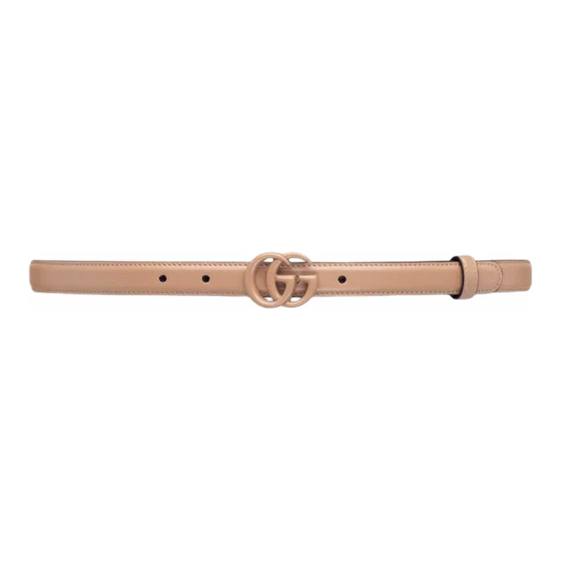 GUCCI Double G Buckle Slim Belt Leather Belts Women's Rose Beige Width 2CM-0