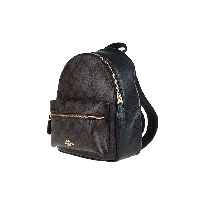 COACH Charlie PVC Backpacks Backpack Small Size Women's Black & Dark Brown Monogram-1